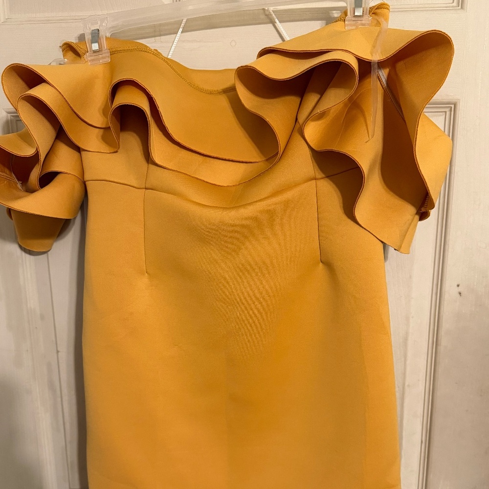 Stay The Night Off Shoulder Dress - Mustard